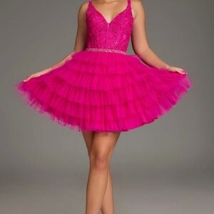 JVN by Jovani Hot Pink Mini Dress